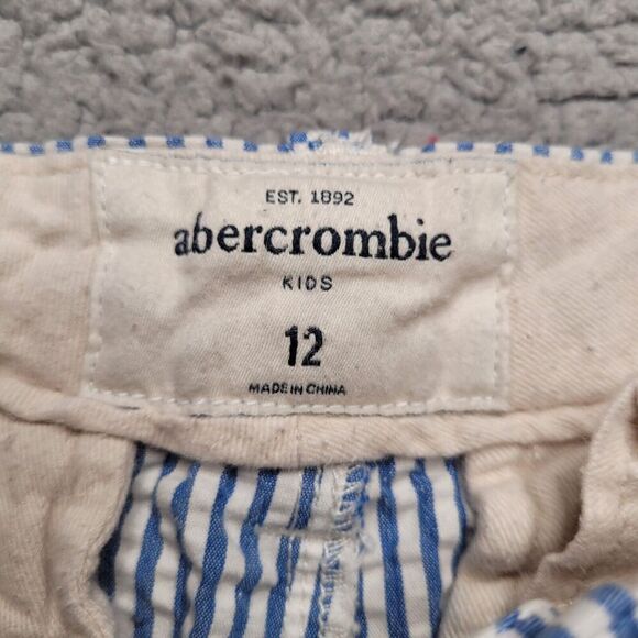 Abercrombie Kids Shorts 12 Blue White Stripes Seersucker Moose Print Chino - Picture 5 of 8